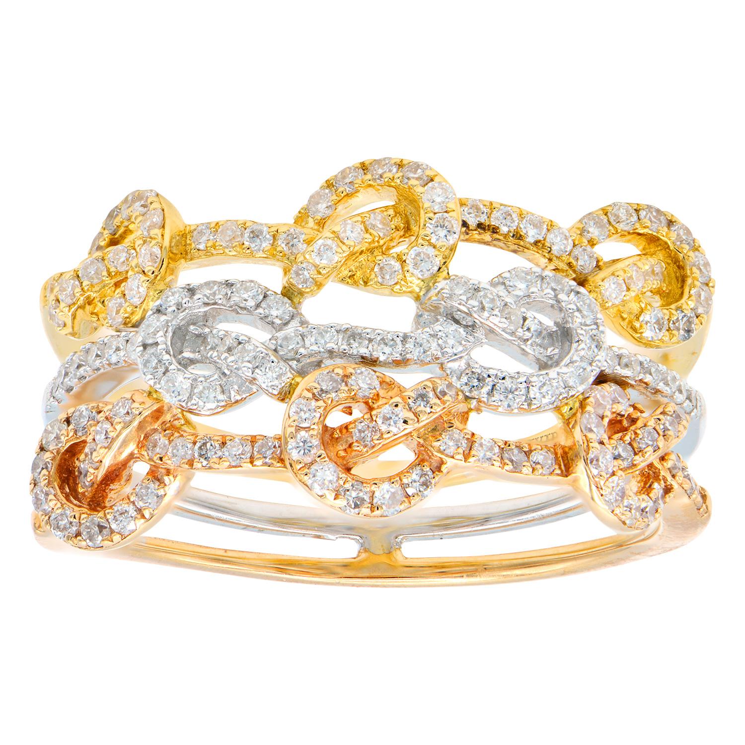 Contemporary Yellow Rose White Gold Three-Tone Diamond Ring For Sale