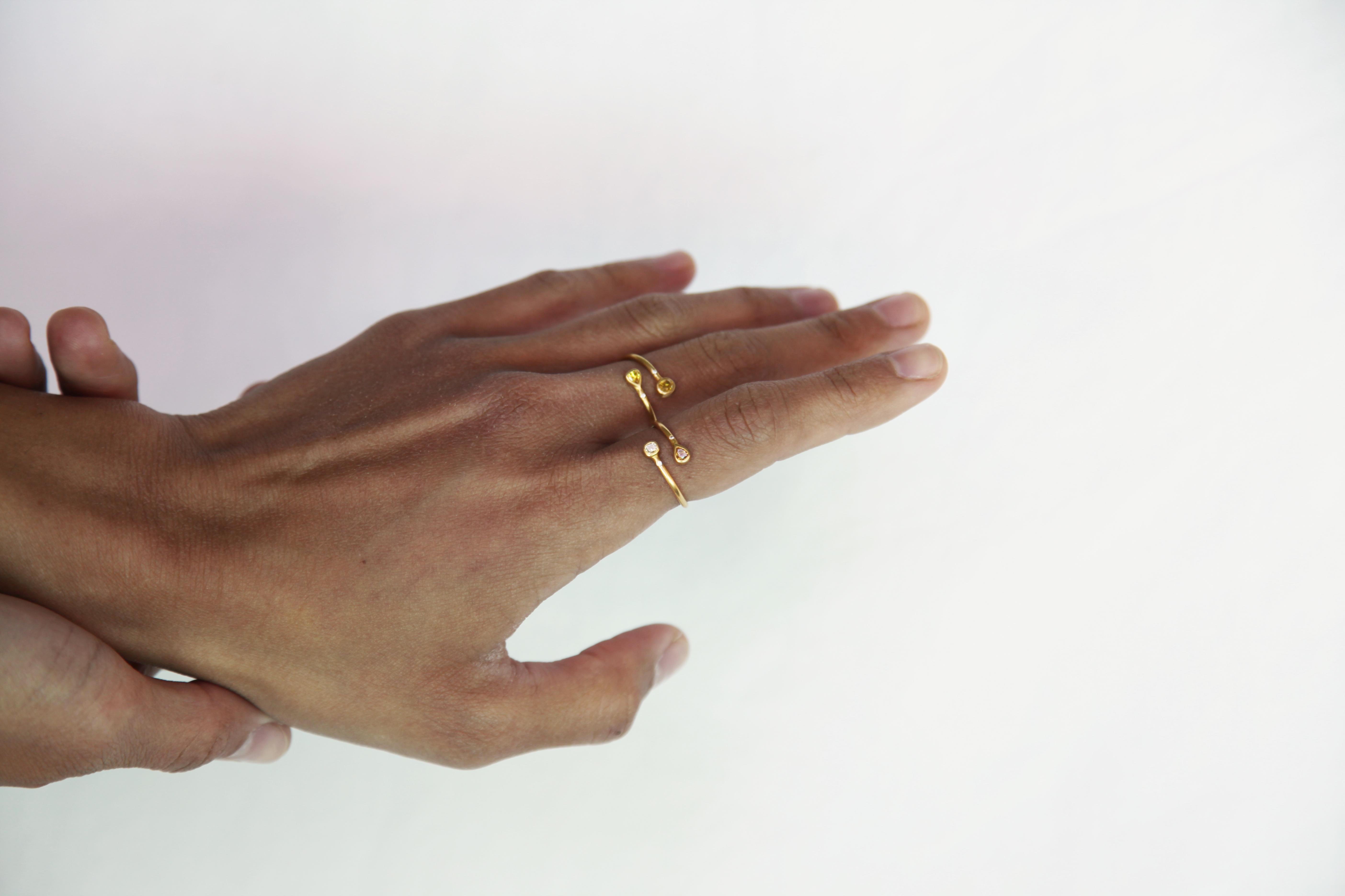 Women's or Men's Yellow Rosecut Diamond Wrap Ring in 18k Matte Yellow Gold