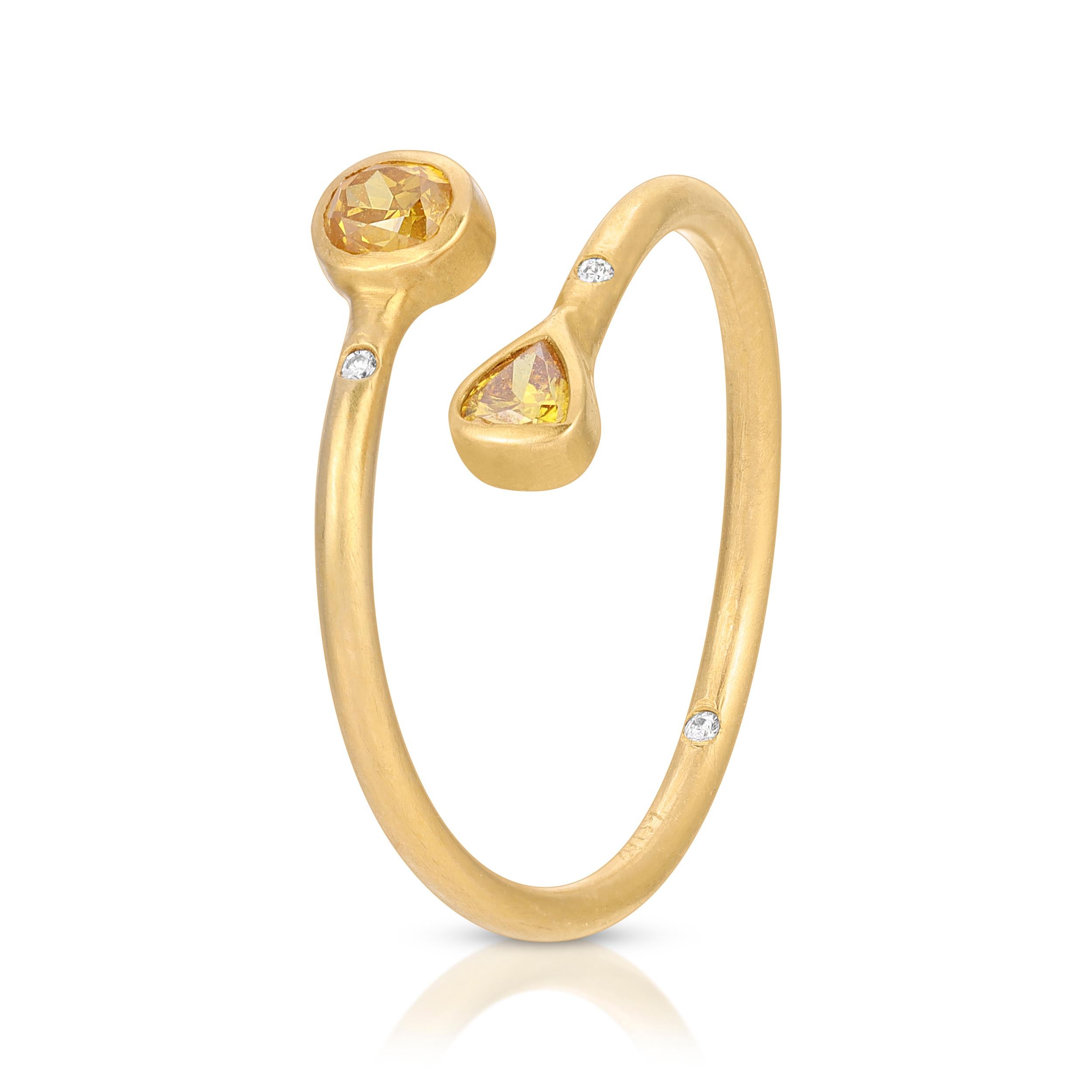 Modern Yellow Rosecut Diamond Wrap Ring in 18k Matte Yellow Gold