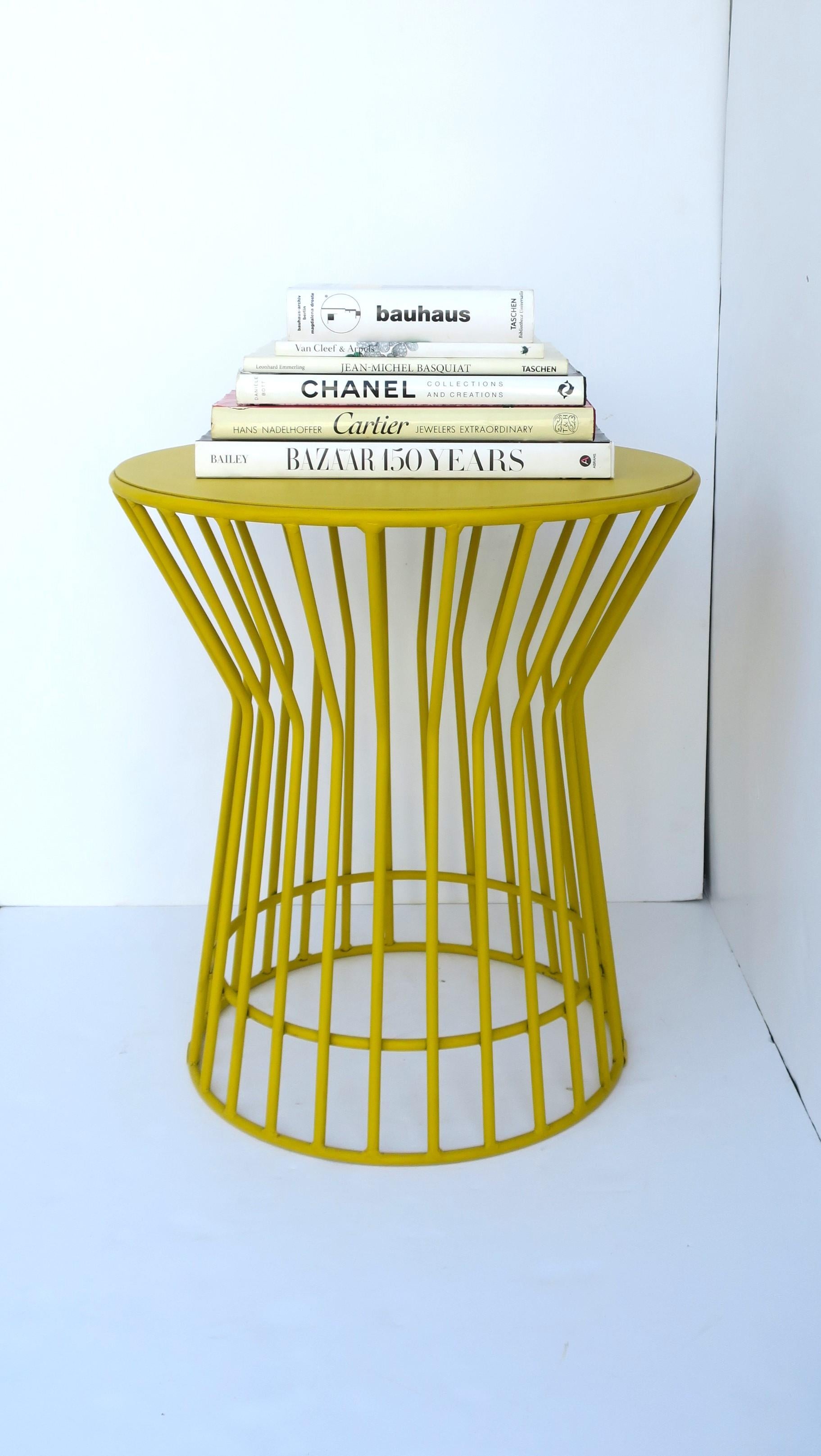 Powder-Coated Round Side or End Table in Yellow Platner Style For Sale