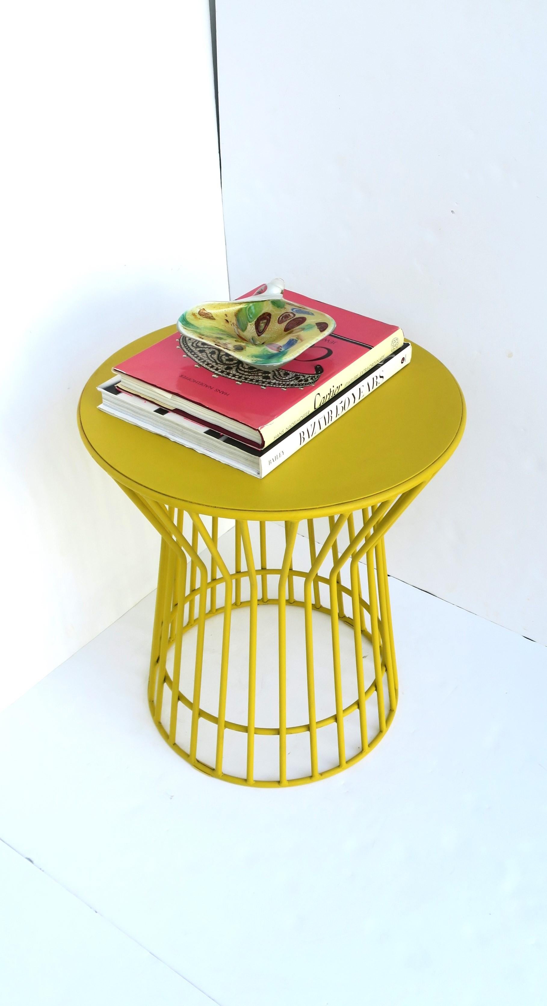 Metal Round Side or End Table in Yellow Platner Style For Sale