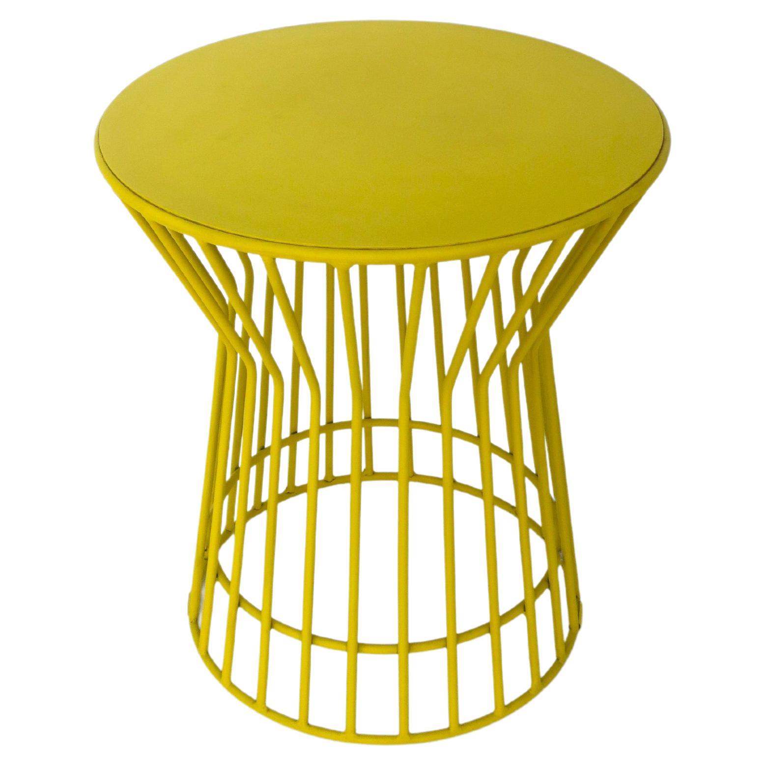 Round Side or End Table in Yellow Platner Style For Sale