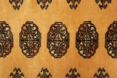 Yellow Runner Rug, Several Medallion Vintage Wool Turkmen Stair Runner