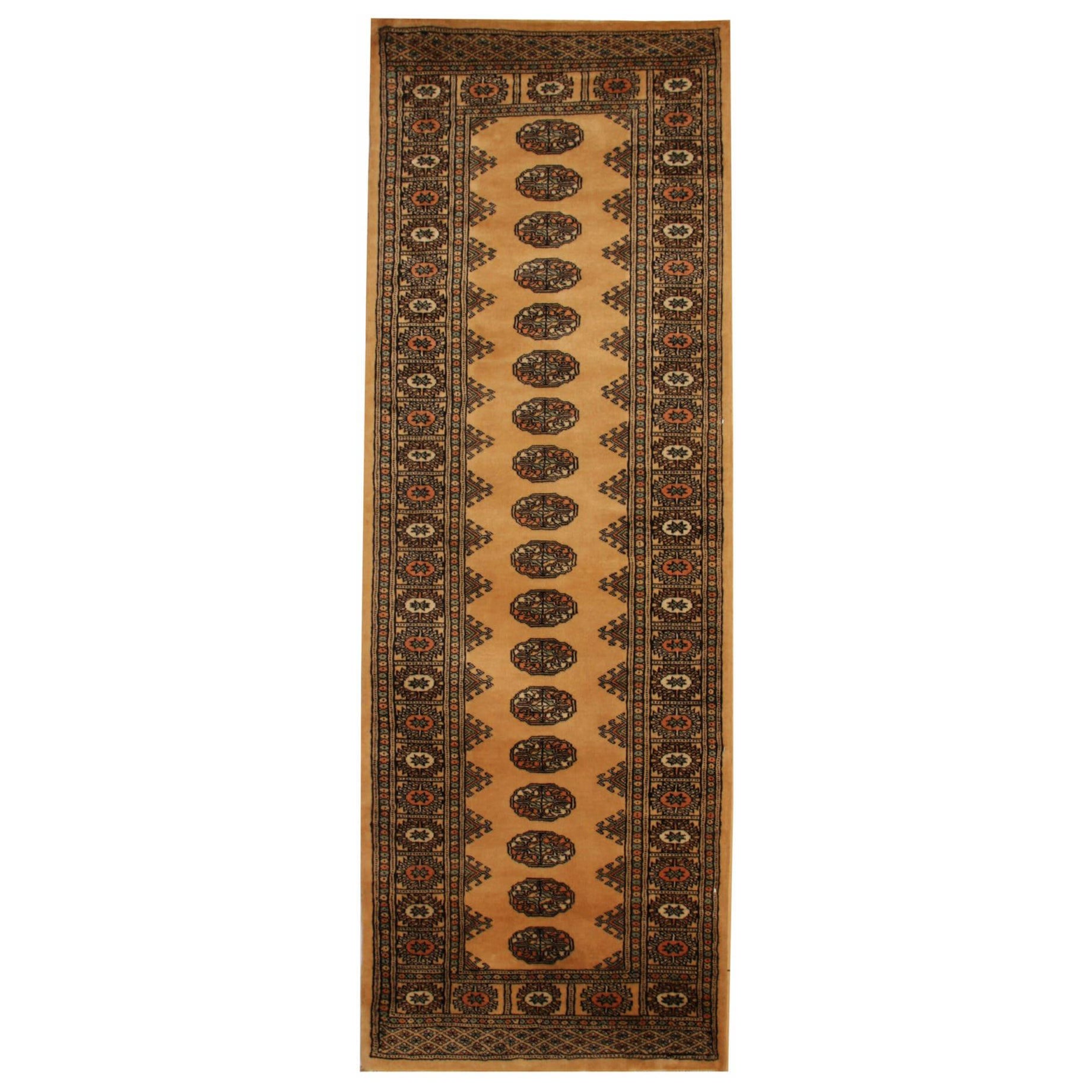 Gelber Läufer, mehrfarbiger Medaillon Vintage Turkmen Stair-Läufer aus Wolle