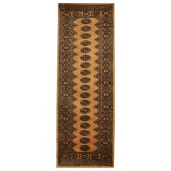 Yellow Runner Rug, Several Medallion Vintage Wool Turkmen Stair Runner