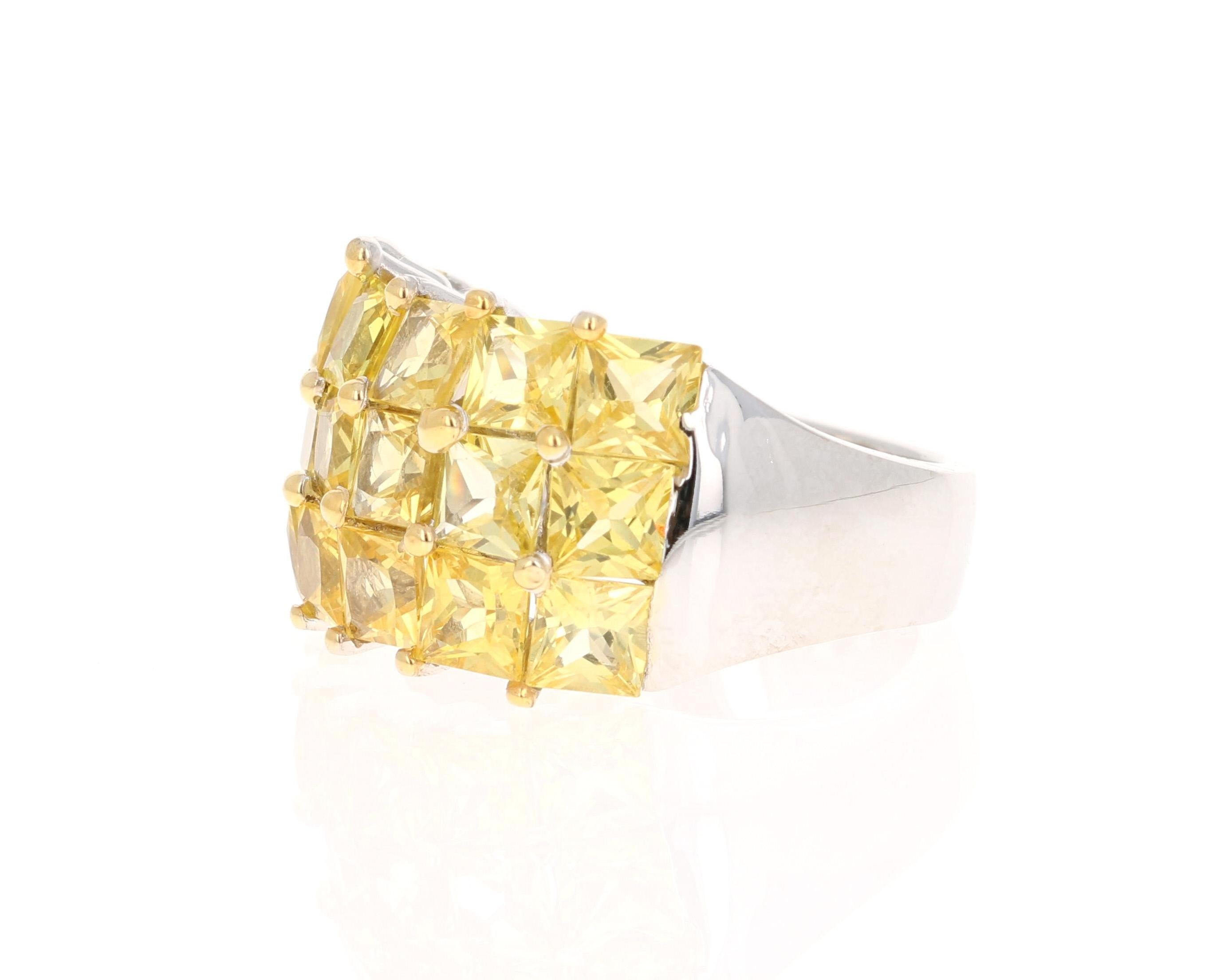 Contemporary Yellow Sapphire White Gold Statement Ring For Sale