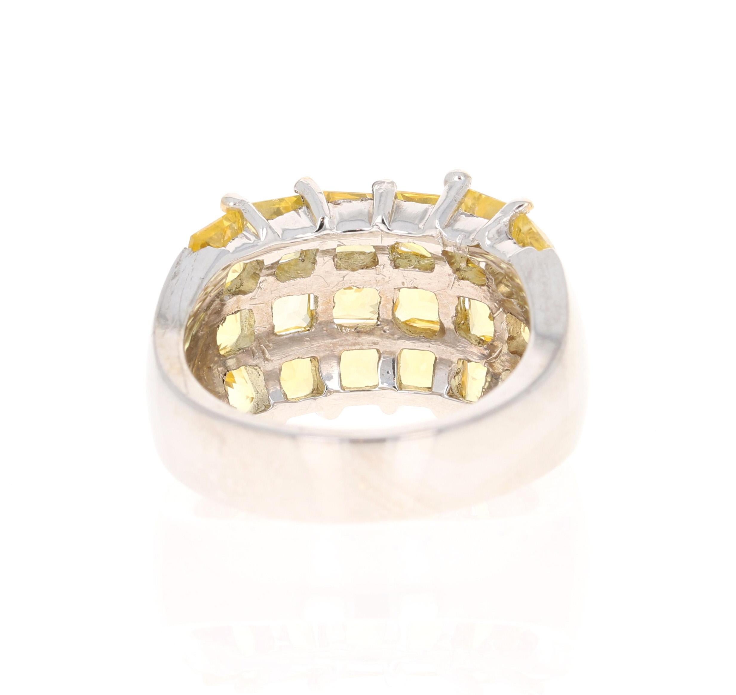 Gelber Saphir-Weißgold-Statement-Ring (Carréeschliff) im Angebot