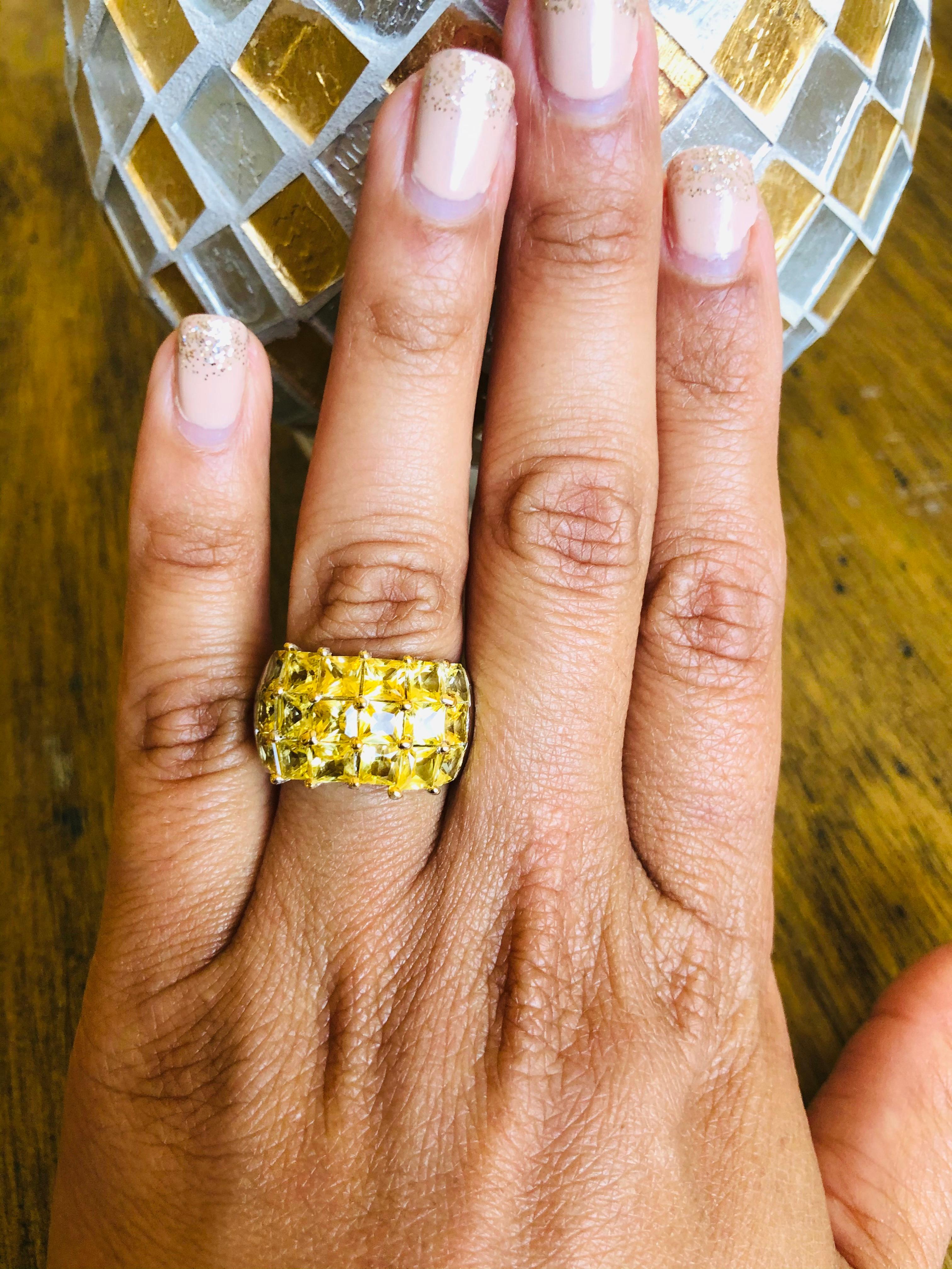 Gelber Saphir-Weißgold-Statement-Ring Damen im Angebot