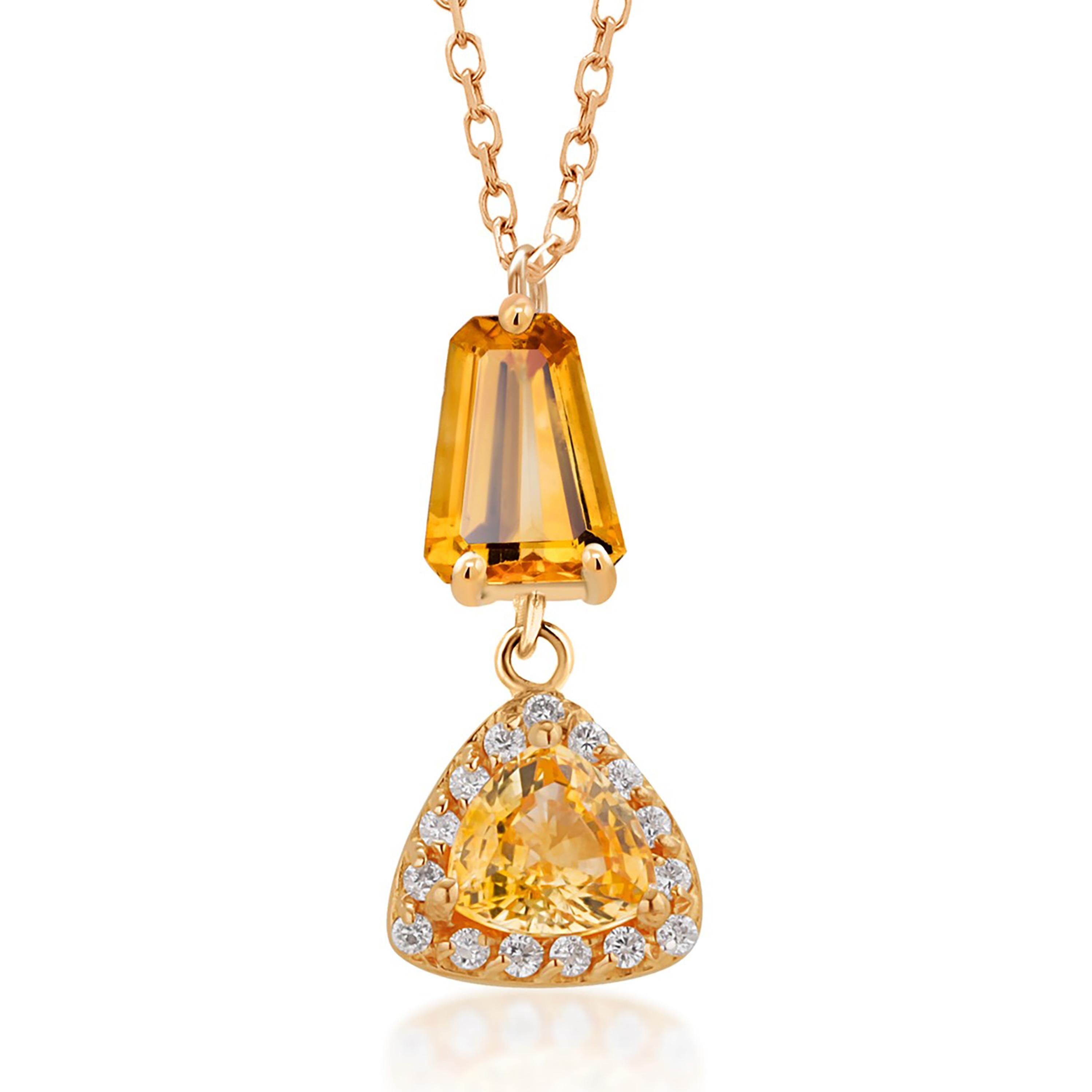 Fancy Shaped Gelber Saphir Diamant 2,45 Karat 14 Karat Gold 17 Zoll Anhänger  Damen im Angebot