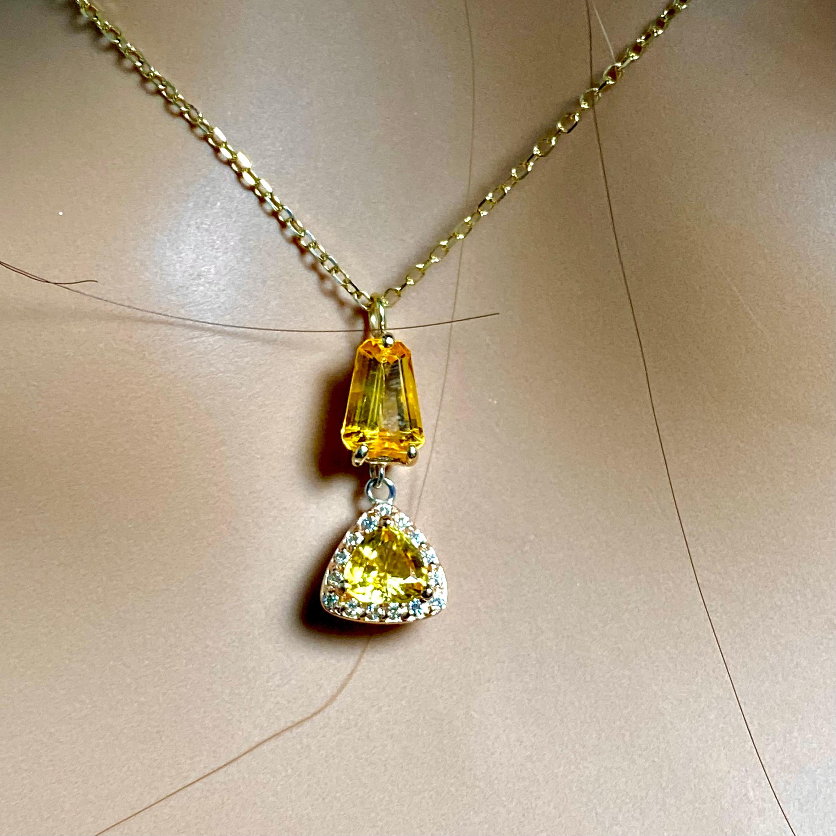 Fancy Shaped Gelber Saphir Diamant 2,45 Karat 14 Karat Gold 17 Zoll Anhänger  im Angebot 4