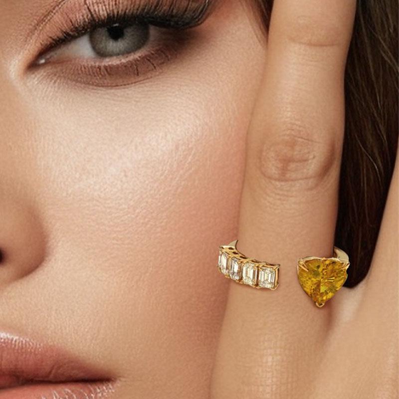 in vendita:  Yellow Sapphire 14K & 18K Heart Diamond Open Ring 2
