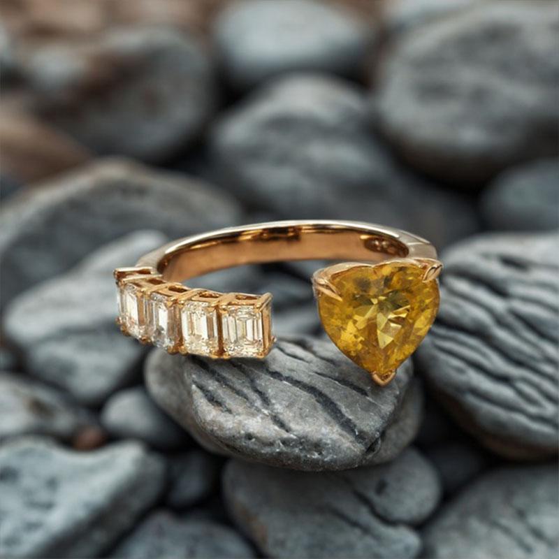 in vendita:  Yellow Sapphire 14K & 18K Heart Diamond Open Ring 3