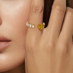 Yellow Sapphire 14K (or 18k upon request) Heart Diamond Open Ring