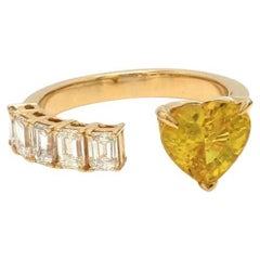 Yellow Sapphire 14K & 18K Heart Diamond Open Ring