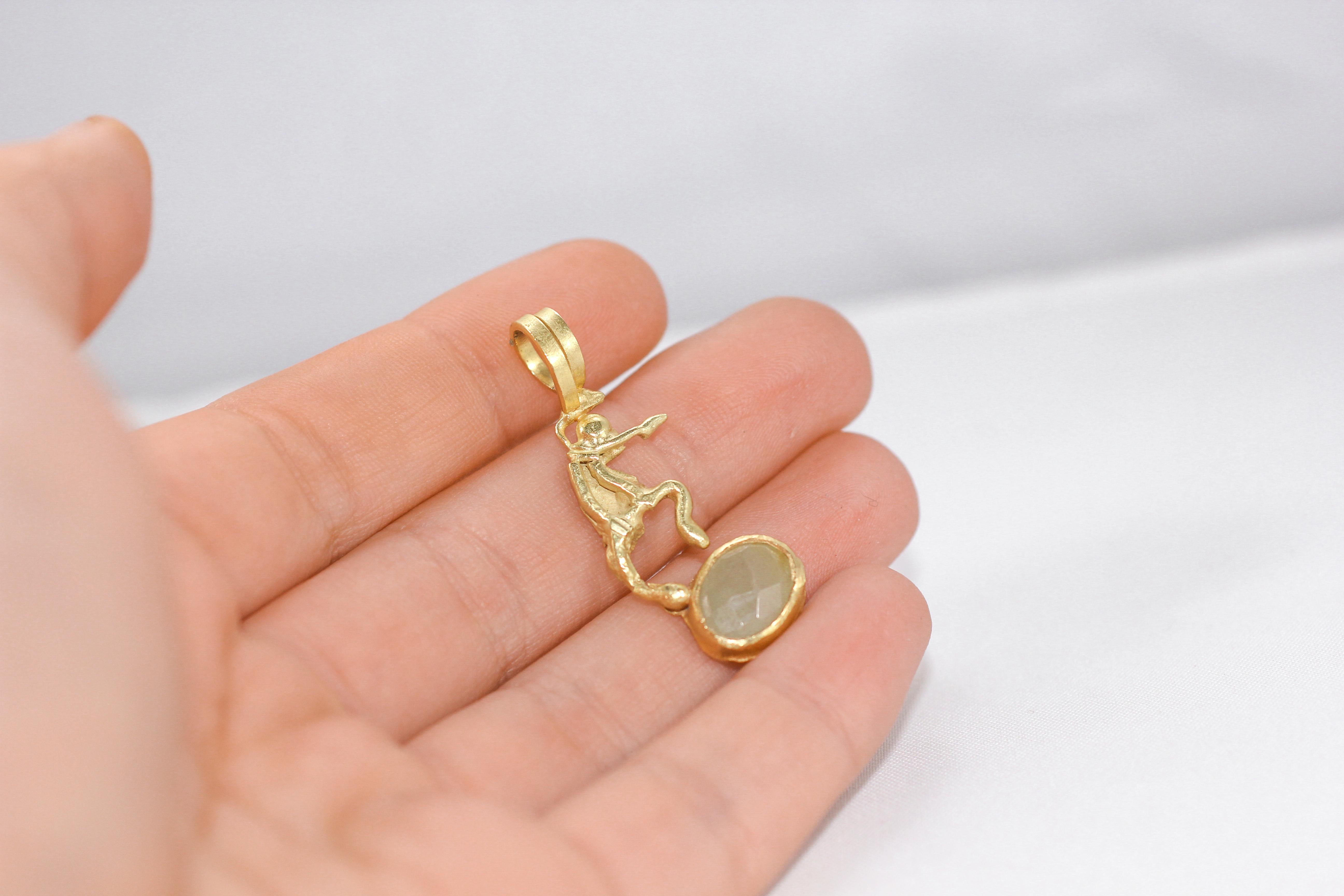 Yellow Sapphire 18 Karat Solid Gold Minimalist Pendant Modern Necklace Enhancer For Sale 6