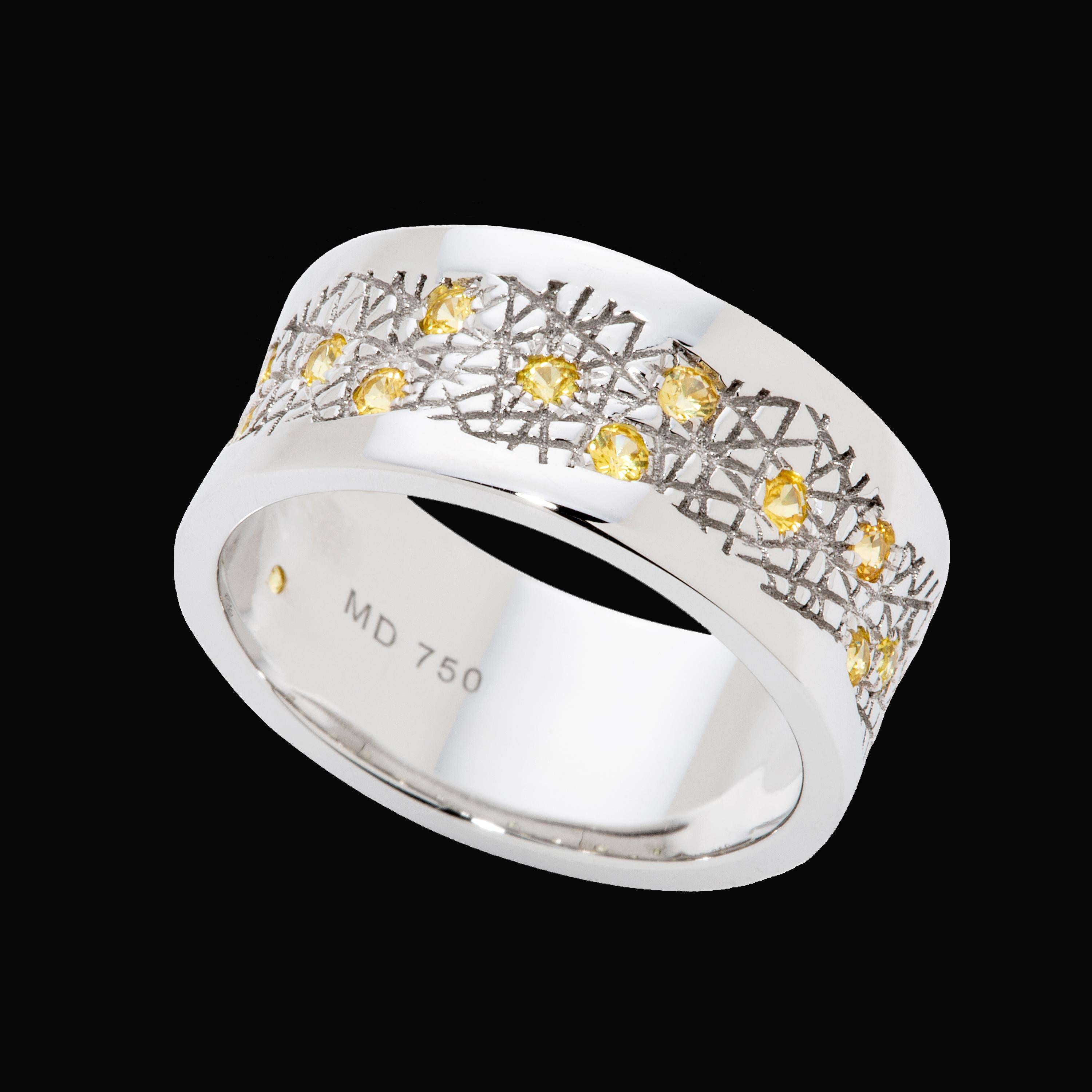 Round Cut Yellow Sapphire 18 Karat White Gold Band Ring