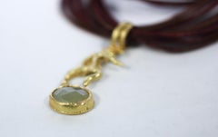 Yellow Sapphire 18K Gold Figure Pendant on Multi-Strand Leather Choker Necklace