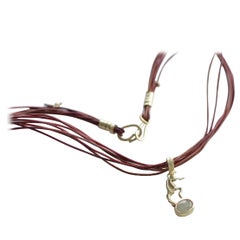 Yellow Sapphire 18K Gold Figure Pendant on Multi-Strand Leather Choker Necklace