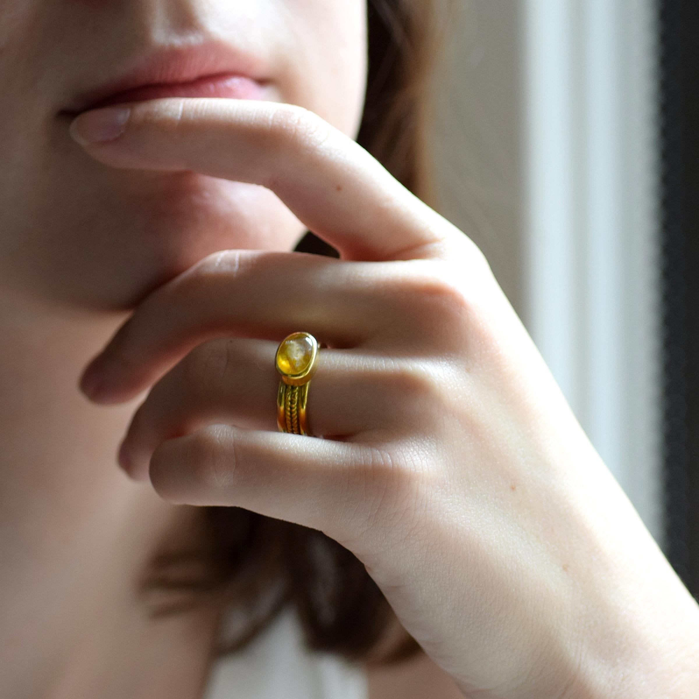 Contemporary Yellow Sapphire Gold Ring For Sale