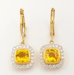 Yellow Sapphire 2.17 carats with Diamond 0.38 carat Earrings set in 18K Gold Set