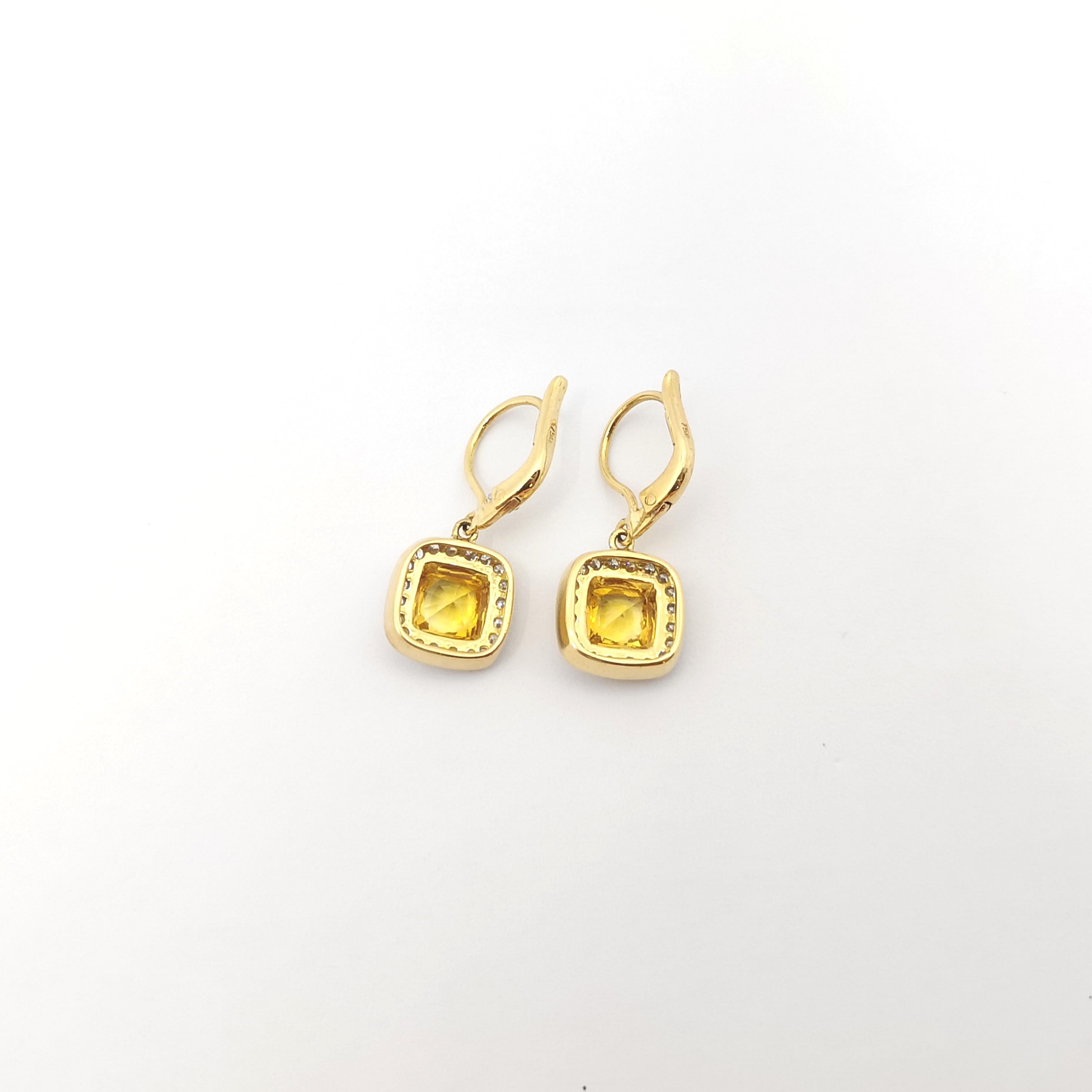 Yellow Sapphire 2.17 carats with Diamond 0.38 carat Earrings set in 18K Gold Set For Sale 3