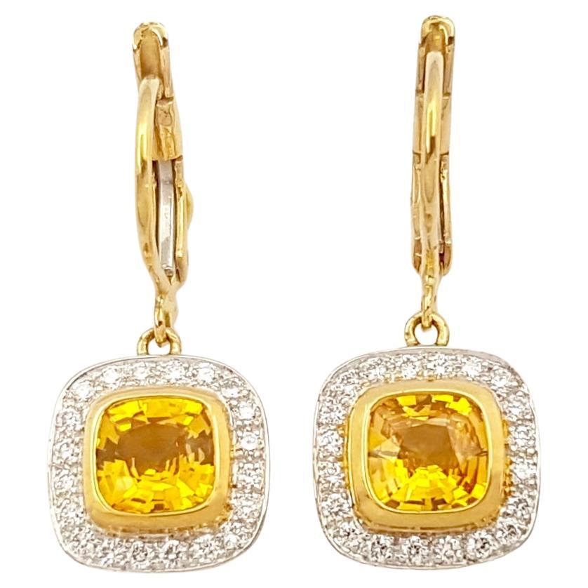 Gelber Saphir 2,17 Karat mit Diamant 0,38 Karat Ohrringe in 18 Karat Gold gefasst