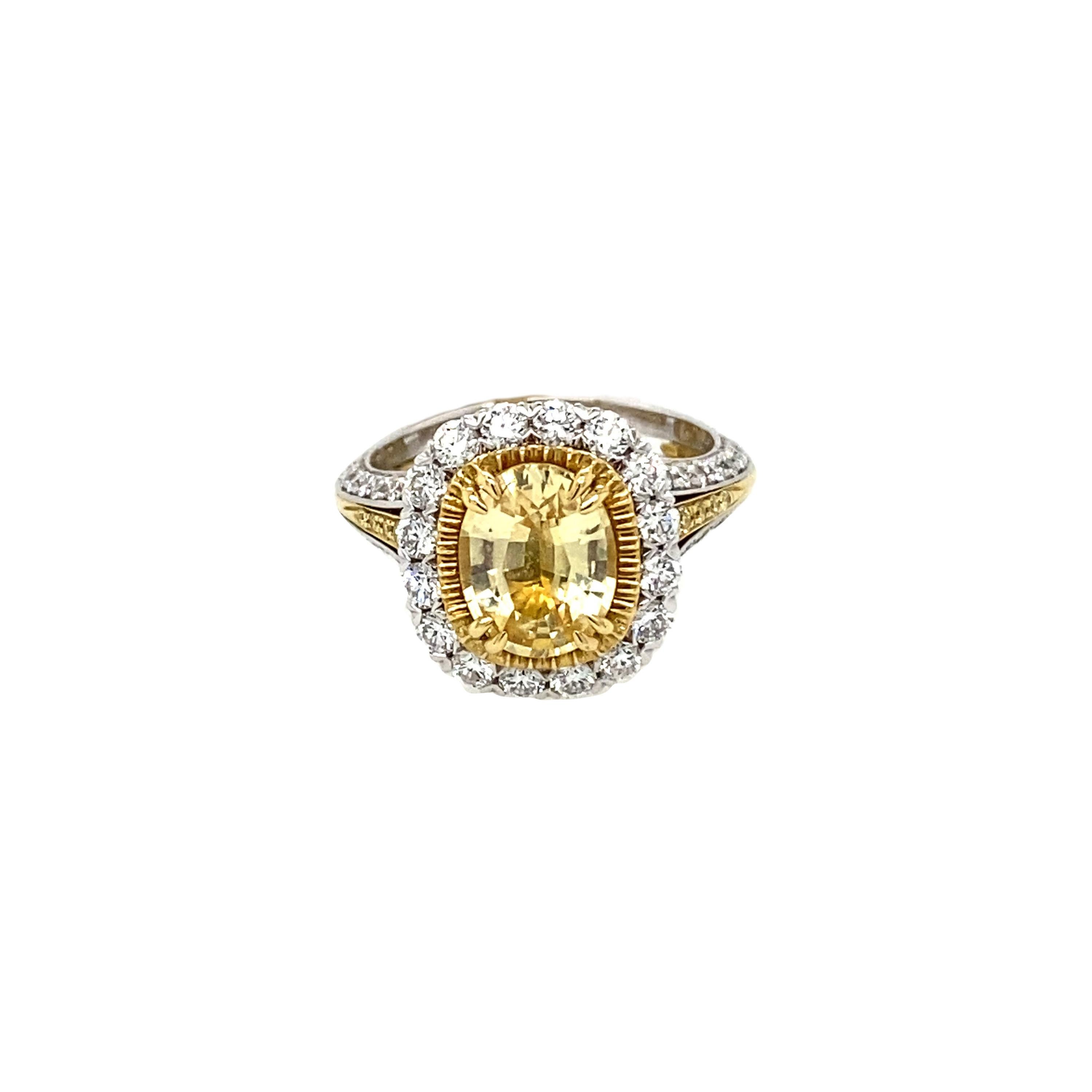 Yellow Sapphire 2.17 ct Oval  with White and Yellow Diamond Fashion Ring For Sale