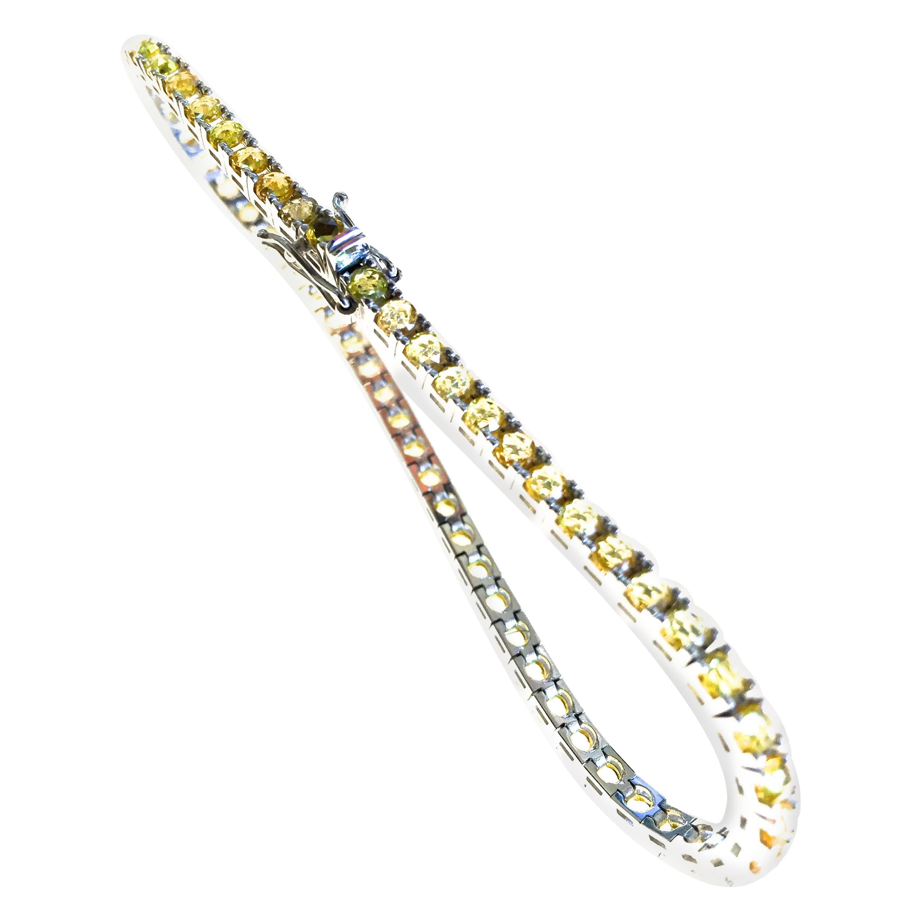 Gelber Saphir 4,42 Karat in 18kt Weißgold Corone Tennis-Armband