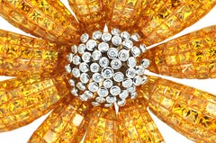 Yellow Sapphire Invisible Setting with Diamond Flower Brooch in 18k Gold