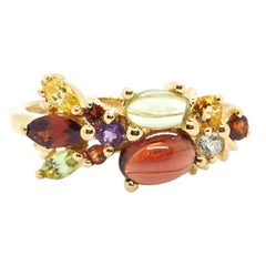 Sapphire Amethysts Tsavorites Citrine 18 Karat Yellow Gold Ring