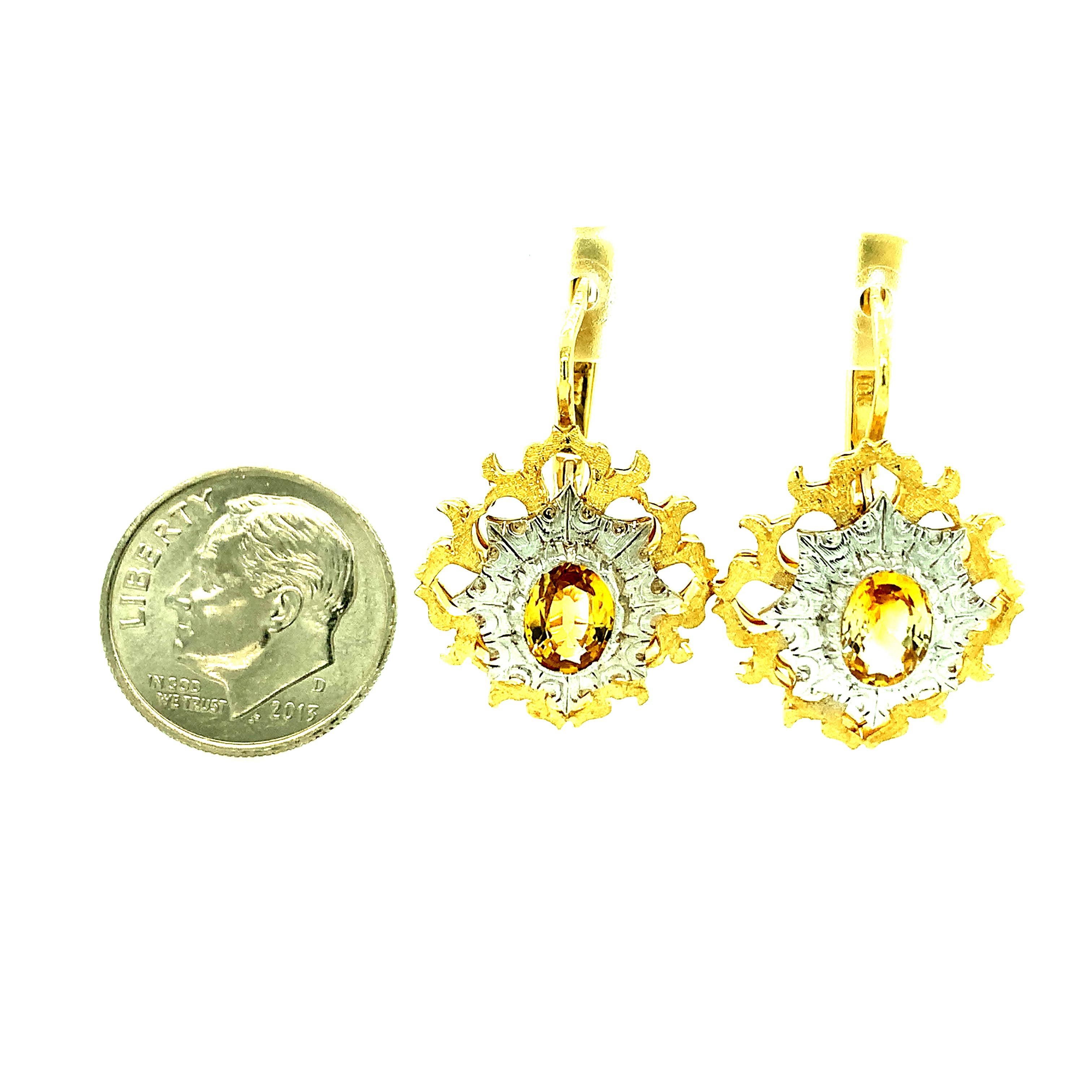 Yellow Sapphire Drop Earrings in White and Yellow Gold 1