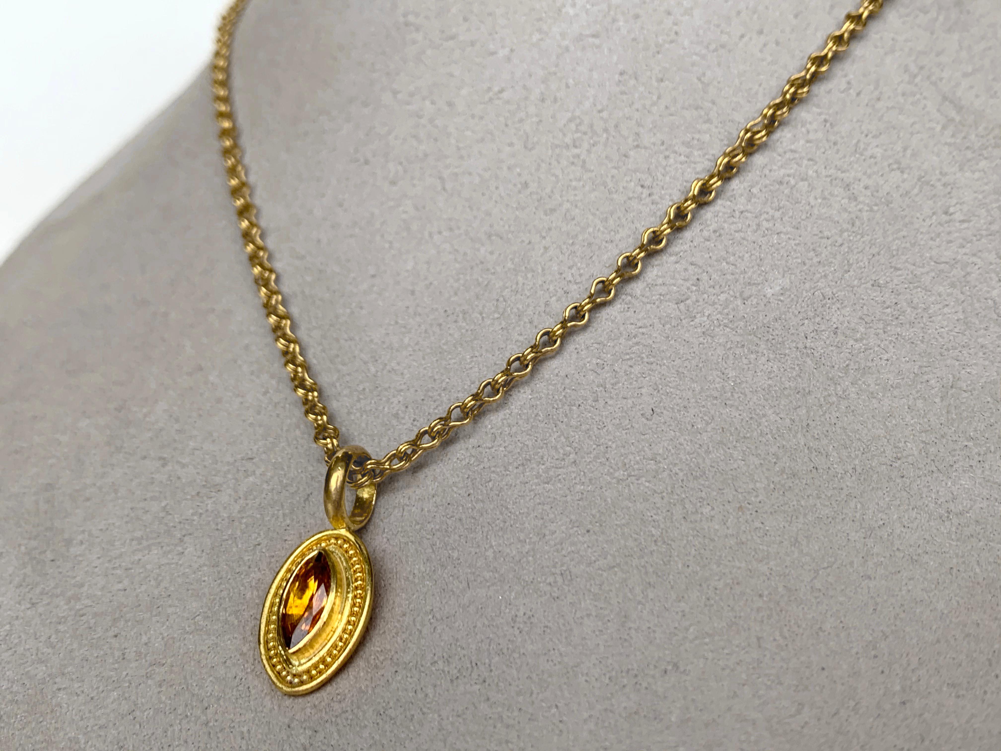 Marquise Cut Yellow Sapphire 22 Karat Gold Pendant