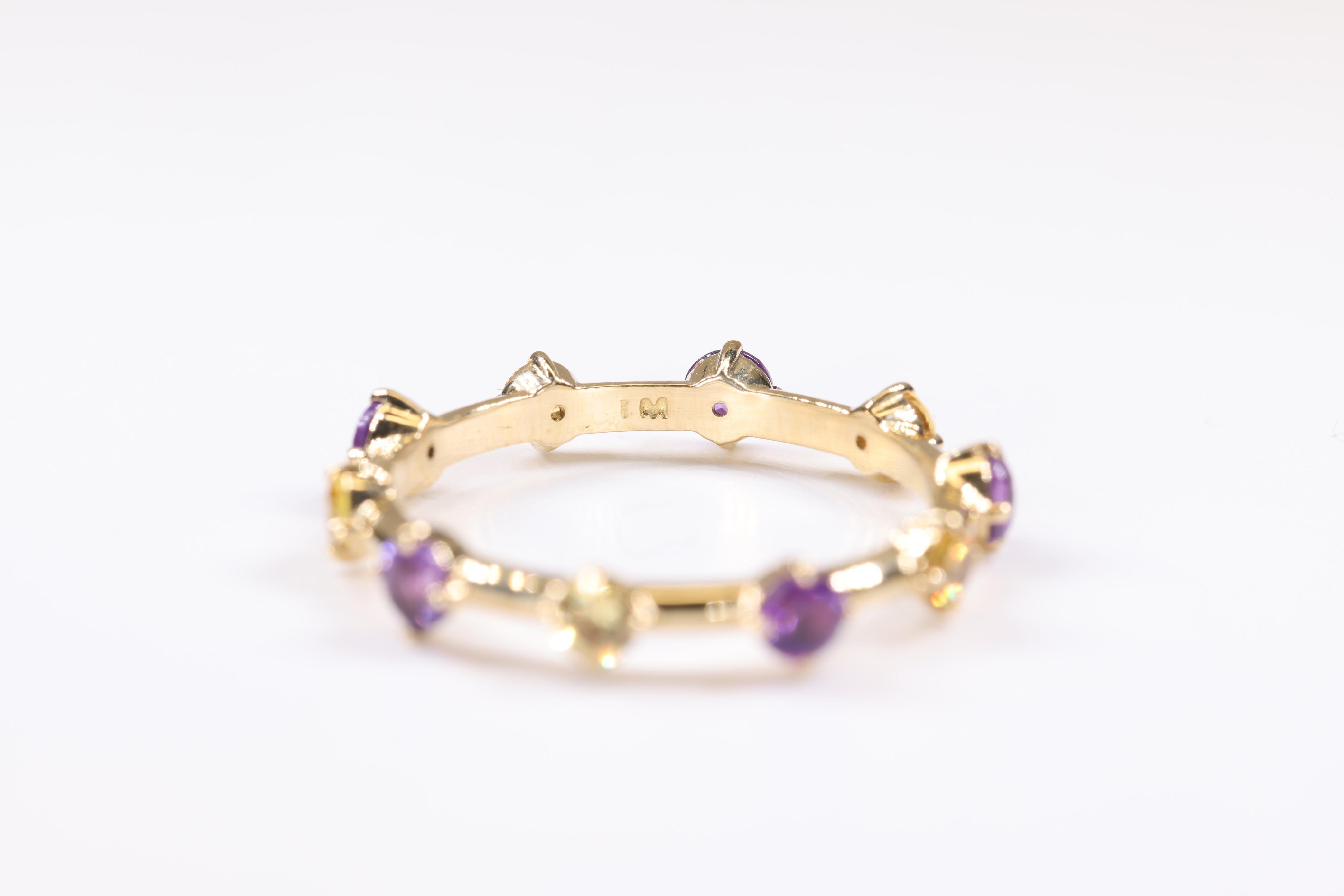 Yellow Sapphire and Amethyst Multi Stone Stackable 18K Yellow Gold Ring In New Condition For Sale In Manchester By The Sea, MA