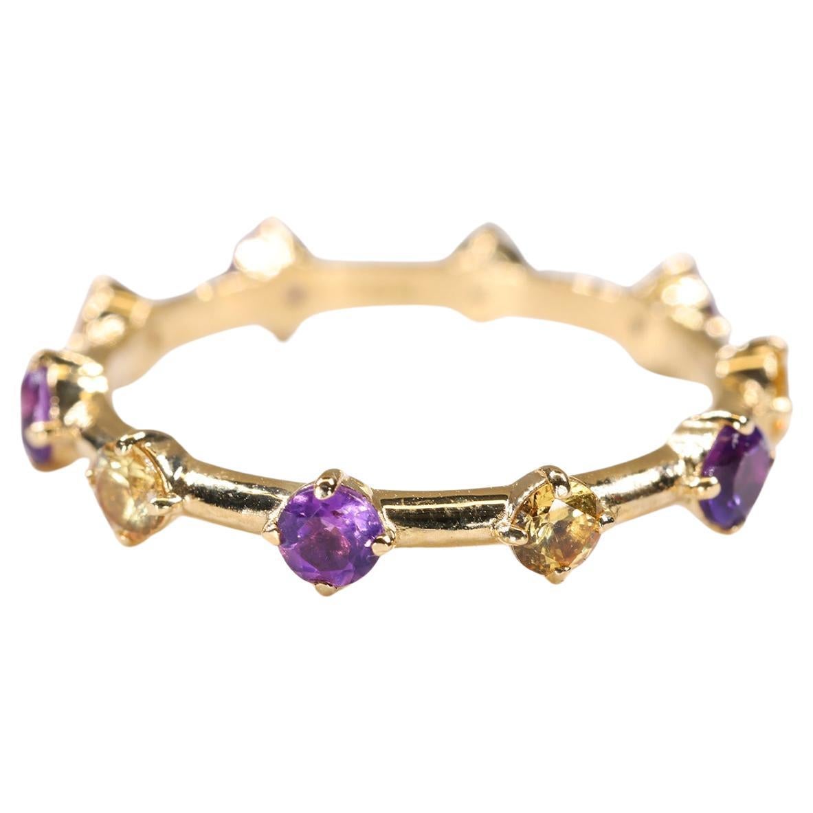 Yellow Sapphire and Amethyst Multi Stone Stackable 18K Yellow Gold Ring