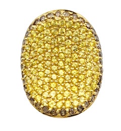 Pavé Yellow Sapphire & Brown Diamond Concave Cocktail Ring 18 Karat Yellow Gold
