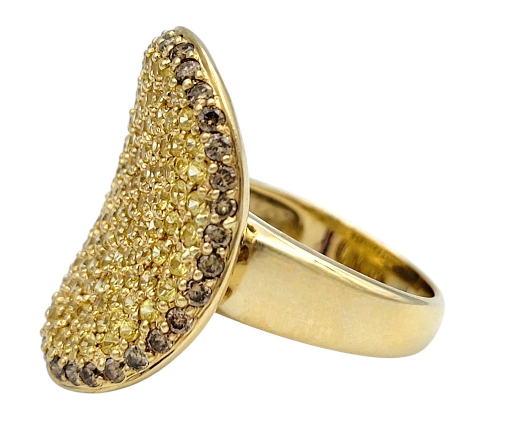 Bague cocktail concave en or jaune 18 carats, saphir jaune et diamant Brown Bon état - En vente à Scottsdale, AZ