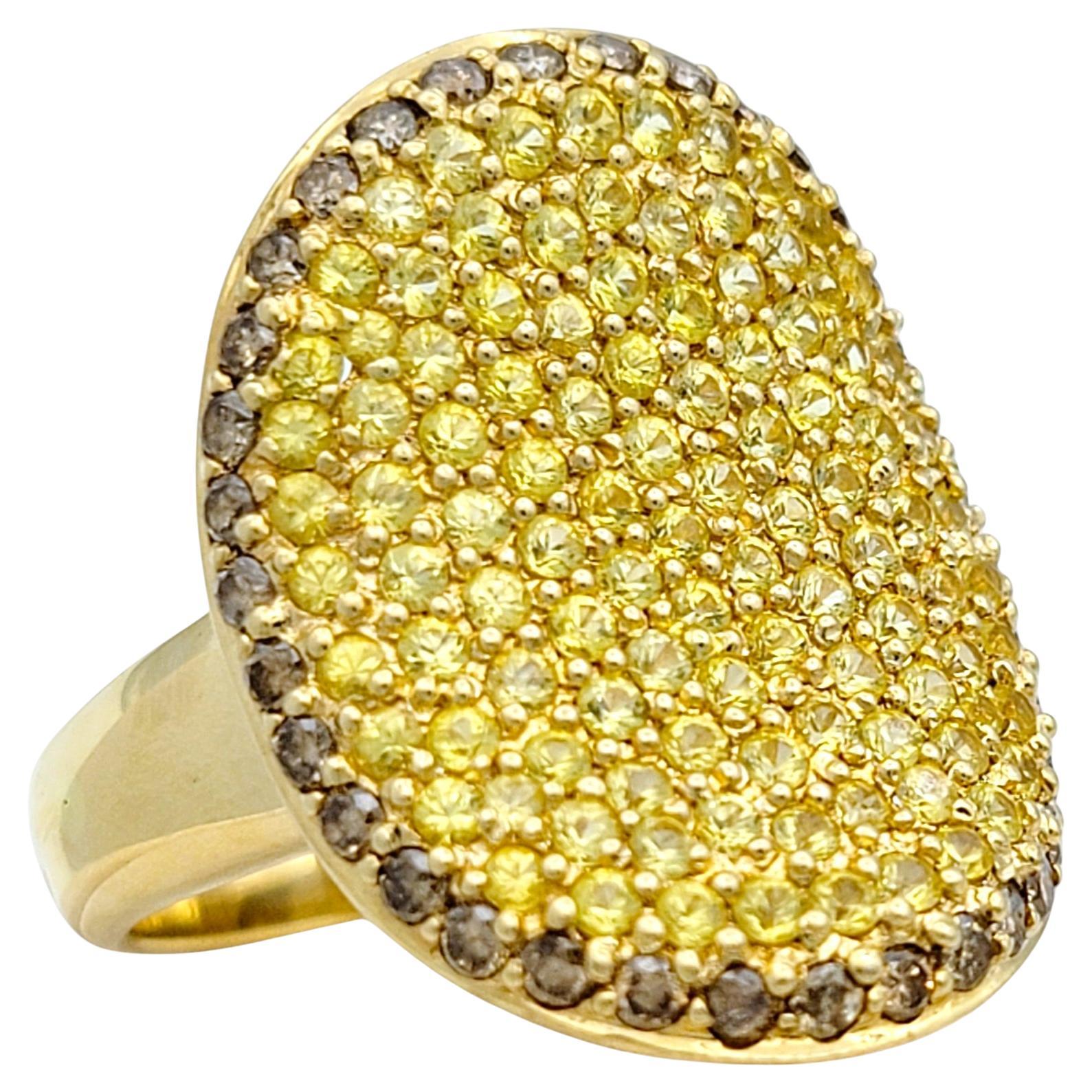 Yellow Sapphire and Brown Diamond Concave Cocktail Ring in 18 Karat Yellow Gold