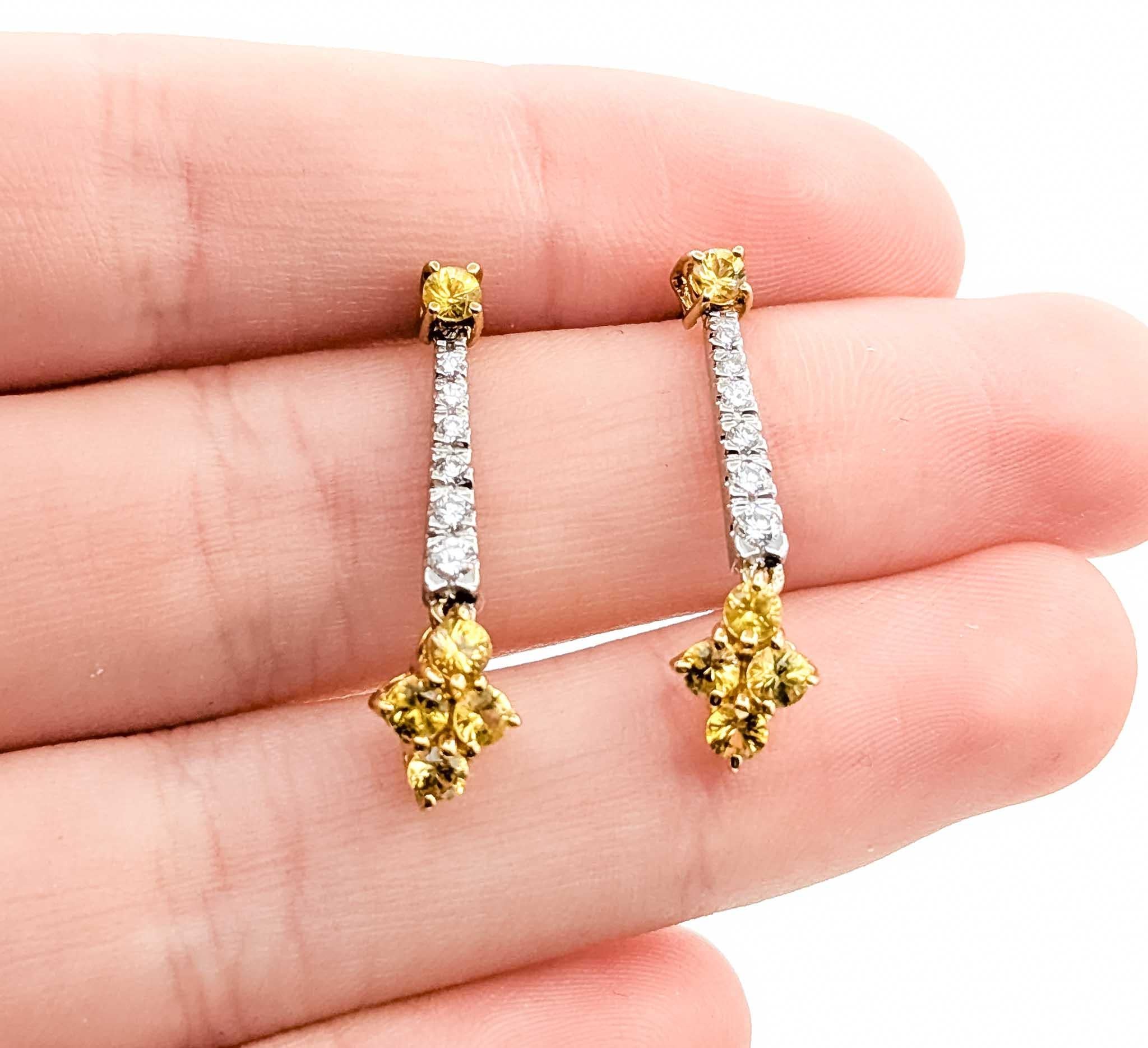 Pendientes Colgantes Zafiro Amarillo y Diamante Oro 14kt Corte redondo en venta