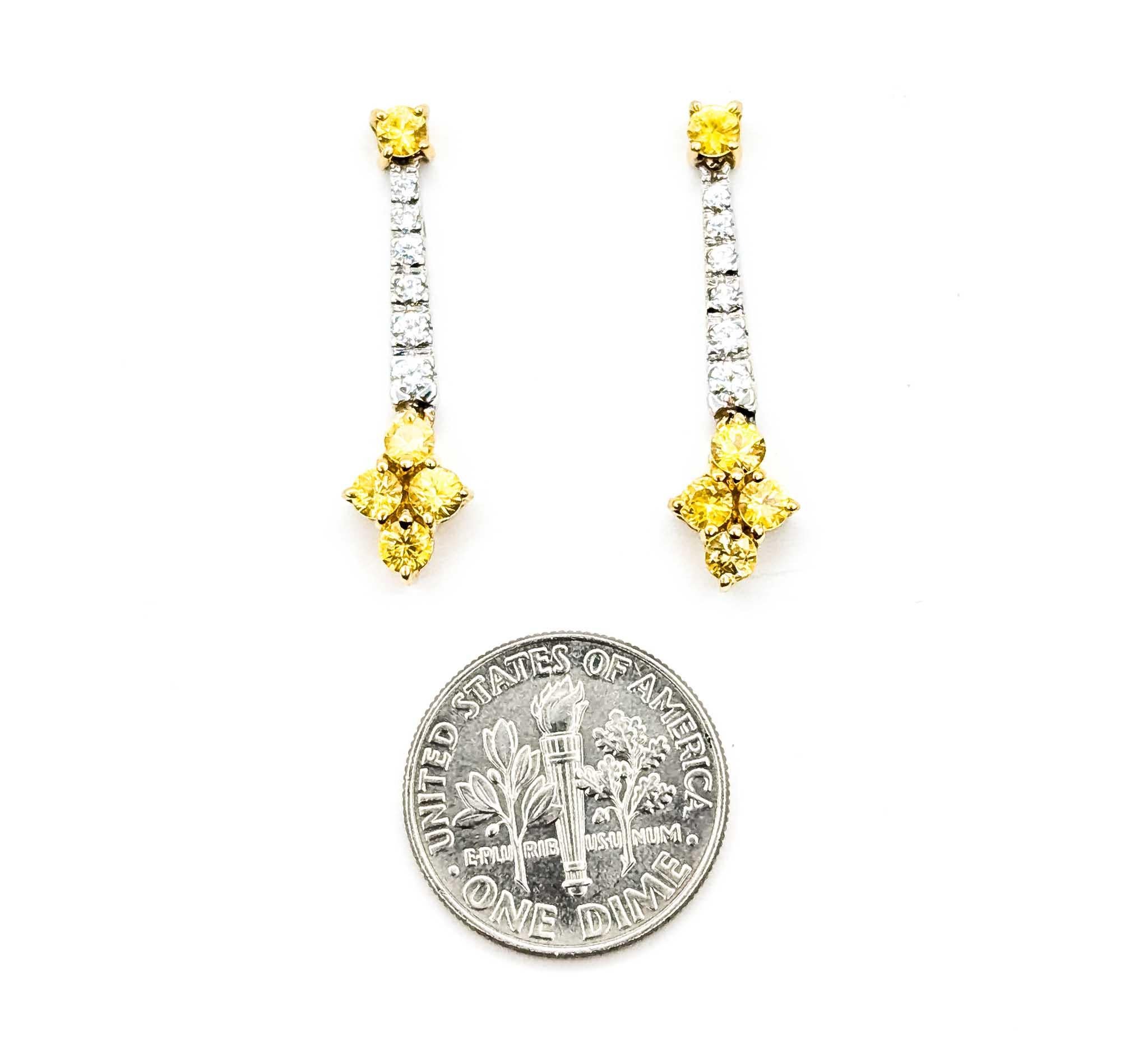 Pendientes Colgantes Zafiro Amarillo y Diamante Oro 14kt en Excelente estado para la venta en Bloomington, MN