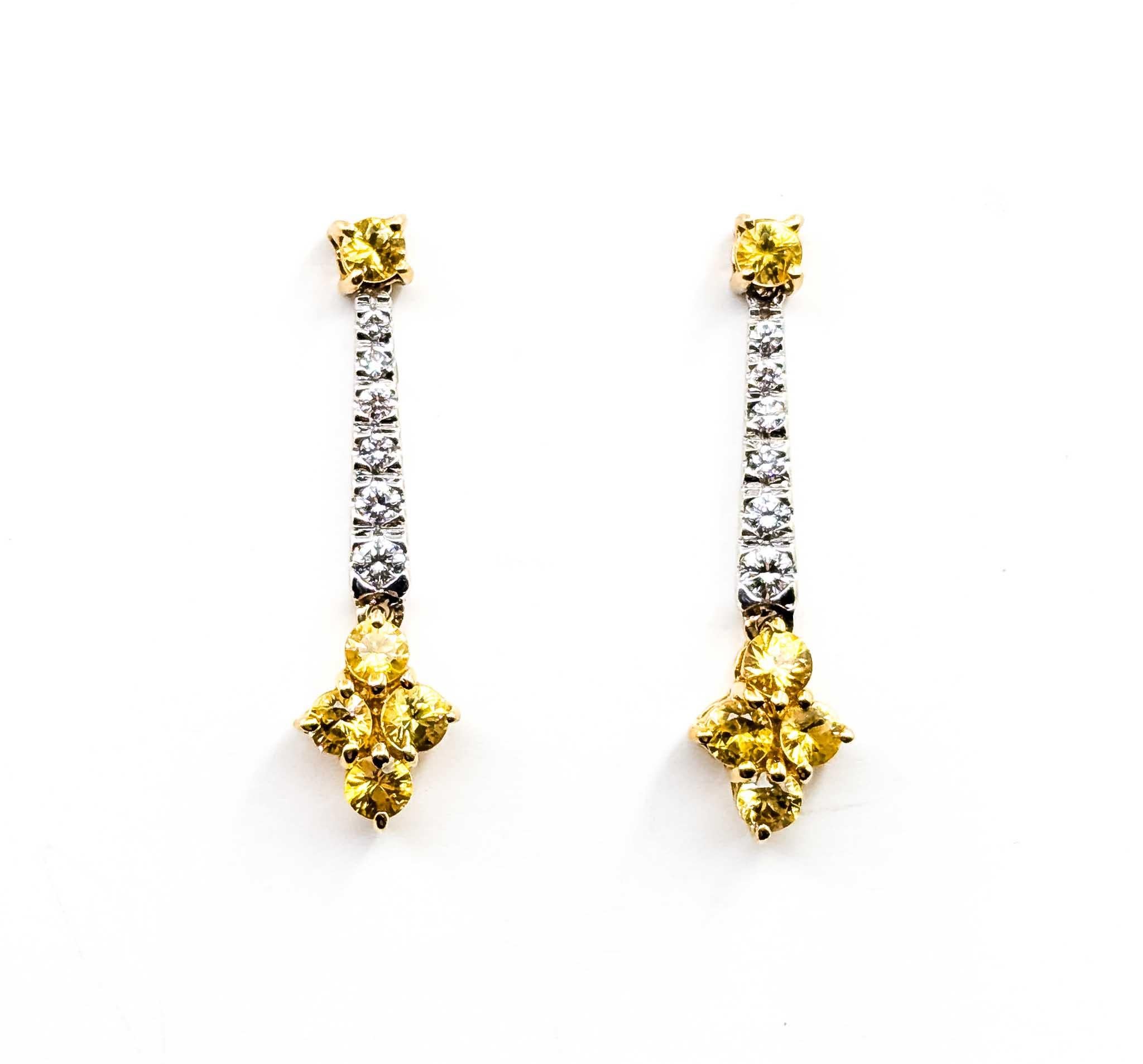 Pendientes Colgantes Zafiro Amarillo y Diamante Oro 14kt en venta 1