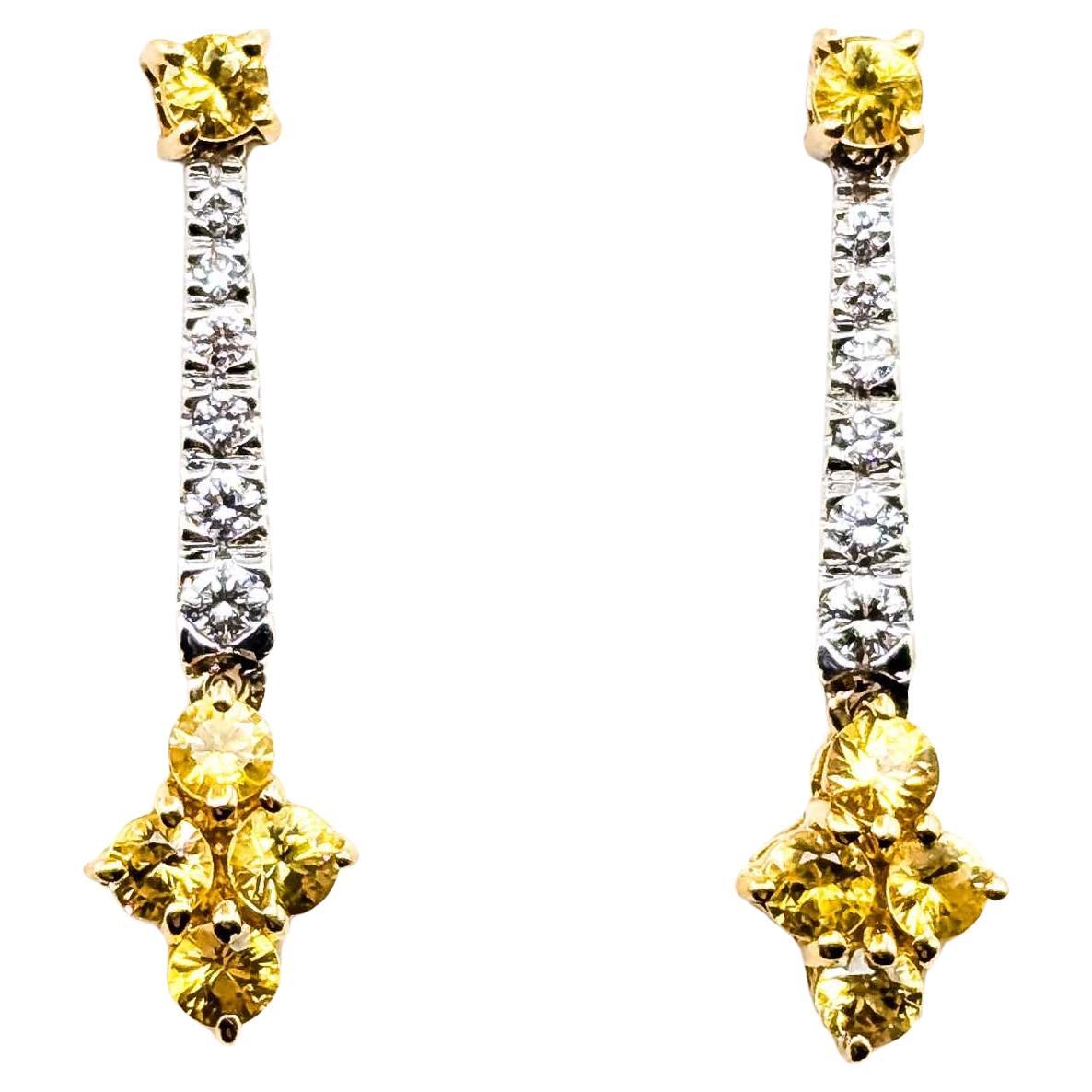 Ohrringe mit gelbem Saphir und Diamant aus 14kt Gold