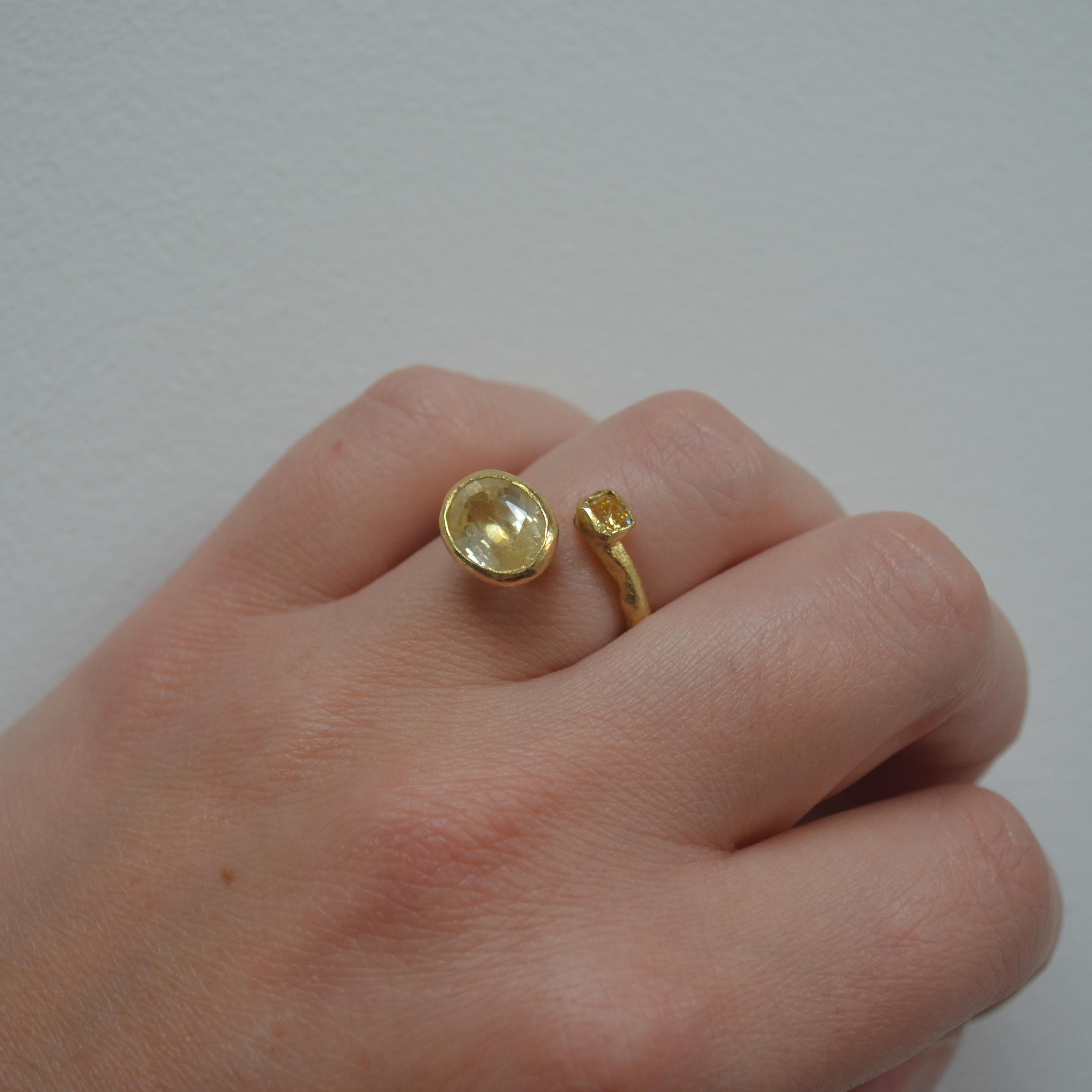 Women's or Men's Yellow Sapphire and Diamond 18 Karat Gold Handmade Ring by Disa Allsopp For Sale