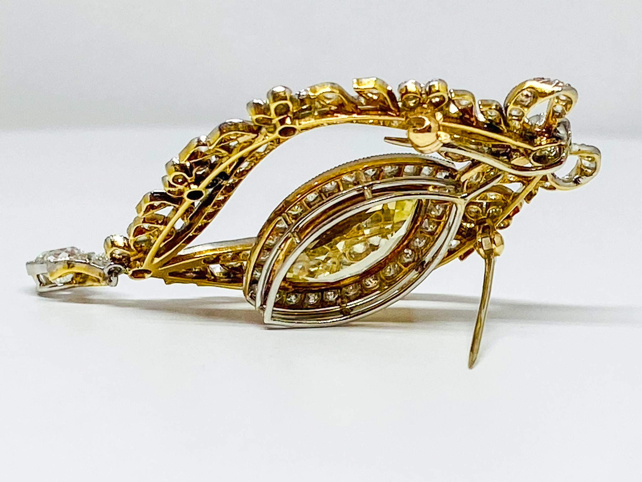 Zafiro amarillo y diamantes Collar/brillante de la época de 1890 en platino Corte marquesa en venta