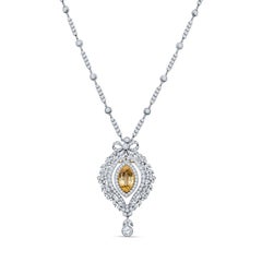 Yellow Sapphire and Diamond 1890's Estate Pendant Necklace/Brooch in Platinum