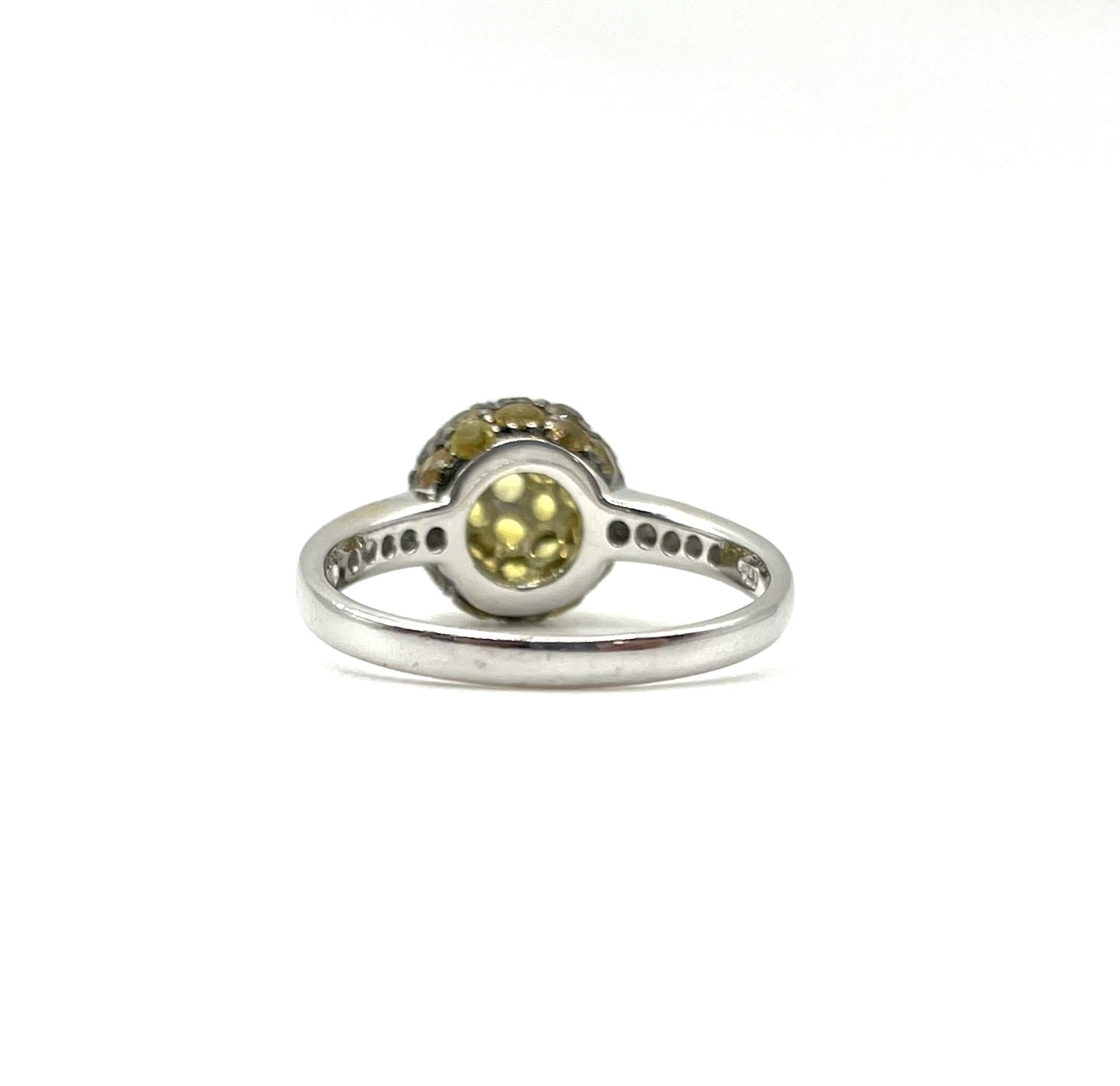Contemporary Yellow Sapphire and Diamond Ball Ring in 18 Karat White Gold For Sale