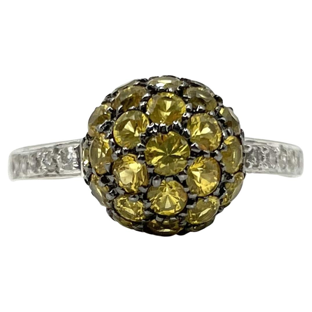 Yellow Sapphire and Diamond Ball Ring in 18 Karat White Gold For Sale