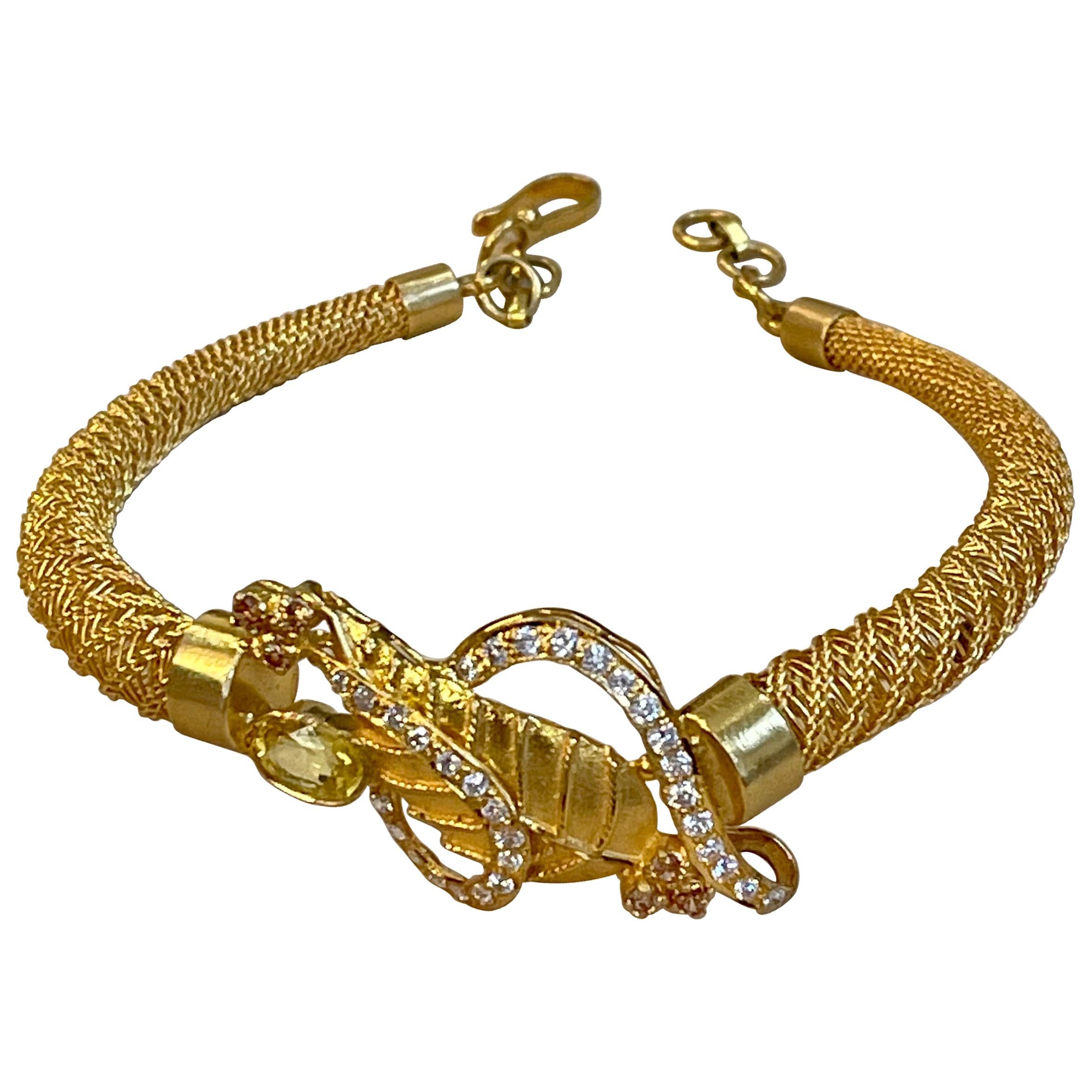Yellow Sapphire and Diamond Bangle or Bracelet in 22 Karat Yellow Gold 20.8 Gram