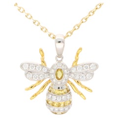 Yellow Sapphire and Diamond Bee Pendant Set in 18k Yellow and White Gold