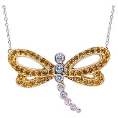 Yellow Sapphire and Diamond Dragonfly Pendant