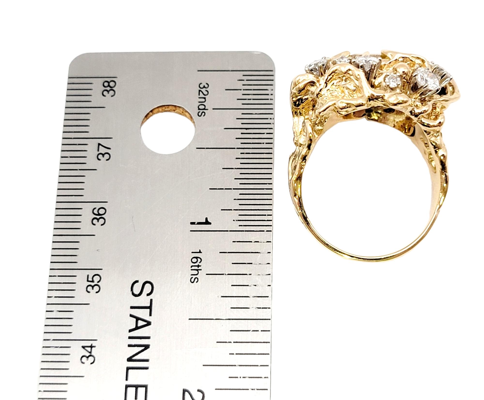 Yellow Sapphire and Diamond Cluster Brutalist Style Ring in 14 Karat Yellow Gold For Sale 7